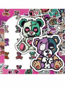 54pcs Monster Bear Graffiti Stickers - Vibrant Cartoon Decals For Journals, Albums, Luggage, Water Bottles, Skateboards, Helmets & More - Durable Vinyl, Reusable, Assorted Colors & Designs, Cute Stickers