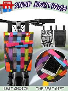 Bolsa de almacenamiento impermeable para manillar de bicicleta, bolsa de almacenamiento para guardar artículos en la bicicleta antes de montar, soporte para teléfono móvil para la cesta de la bicicleta. Bolsa de suspensión para bicicleta y motocicleta ligera y portátil, muy adecuada para viajes. Bolsa de almacenamiento para bicicleta, bolso para manillar de bicicleta, bolsa de bicicleta con bolsillos de malla, soporte portátil para teléfono móvil de bicicleta, accesorios para bicicleta