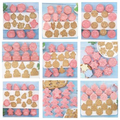 MIANXIAOXIN 8/10pcs Christmas Cookie Cutter Set - Santa Claus, Christmas Tree, Reindeer, Candy Cane, Snowman, Gingerbread Man, Snowflake Shaped Cookie Cutters, Suitable For Christmas Party Decoration