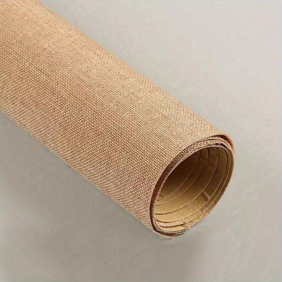 1 cuộn vải tự dính 100% lanh nguyên chất - Vải thủ công DIY thích hợp để trang trí nhà cửa, dán tường, khăn trải bàn, làm thủ công - Vật liệu tự nhiên
