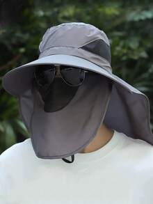 1PC Top Fashionable All Inclusive Sun Protection Fishing Hat With UV Protection Sun Hat, Equipped With A Detachable Face Mask, Sun Protection, Waterproof, Face Covering, Dustproof, Men's Big Head Circumference Hat, Men's Summer Outdoor Mountain Climbing Sun Hat, Mountain Climbing Hat,