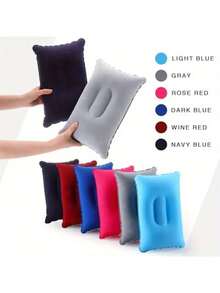 Almohada de viaje inflable, almohada de aire de tela flocada cuadrada pequeña, fácil de guardar, adecuada para camping, sueño en casa/oficina, viajes de vacaciones, senderismo, siesta, soporte para el cuello y la cintura