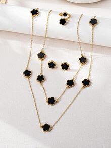 2 对时尚优雅的金属彩色豹纹、三叶草和花朵耳钉，女士休闲配饰，情人节、婚礼季珠宝时尚礼物 - 彩色 - 查看 10