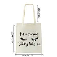 Women's Large Makeup Bag - Funny "I'm Not Perfect But My Lashes Are" Beauty Tote With Eyelash Design, Spacious Open-Top Cosmetic Organizer For Travel, Weddings, Everyday - Lightweight Gift For Makeup Lovers, Brides, Best Friends - Beige, Cute Makeup Bag, Wedding Accessory, Playful Design, Foldable Design, Versatile Accessory, Travel Essential - 米色 - 查看 3