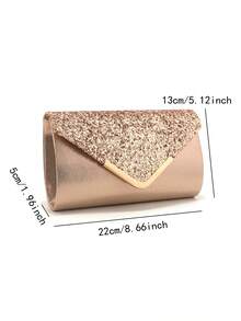 Gift Love Holiday Date Silver Clutch Bags V Metal Chain Glitter Sequined Evening Bags Envelope Party Wedding Casual Lady Handbags Banquet Dinner Purse - Champagne - View 2
