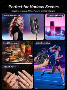 AXNEN 多功能手持LED补光灯，带手机笼支架，USB充电便携式手机直播摄影灯，配备可调节手机夹和冷靴接口，适用于内容创作、自拍补光、Vlog拍摄、手机配件、摄影配件 - 彩色 - 查看 5