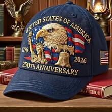 1pc Men's USA 250th Anniversary 1776-2026 Patriotic Baseball Cap,  Skull Street Polyester Snapback Hats For Men, Retirement Party Birthday Party Graduation Party Anniversary Party  Back To School Party  Themed Party  Gift  Social Events Lightweight All-Season, 250 Years Of US Independence Commemorative Hat With Bald Eagle & 50 Stars & Stripes Design, Lightweight All-Season Comfort, Unisex For Men & Women, 2026 Collectible 4th Of July Celebration Cap With Lady Liberty 1776-2026 Dates,   Ideal Gift For History Buffs, Officers, Patriots, July 4th Wear, Holiday Accessory, Flag Design Hat, History Buff Gear, Longlasting Fabric, Strikematching July 4th Independence Day Hat With Lady & 2026 Commemorative Design, Hats, Hats For Men, Mens Hats, Caps For Men, Cap For Men, Mens Cap, Mens Caps, Funny Hats, Men Cap, Snapback Hats For Men.