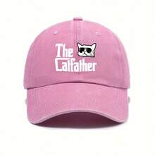 Unisex Retro Baseball Cap With "The Catfather" Graphic & Cat Fashion Glasses Design - Adjustable Hat For Outdoor, Casual Streetwear (Black/Dark Gray/Pink/Olive Green), Hat For, Fabric Construction - Hồng - Xem 3
