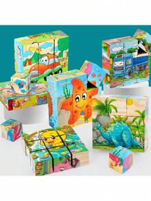 Wooden Block Puzzle Toddler 1-3-5 Years Kid Montessori Learning Games Educational Interactive Toys, Preschoolers Cube Puzzle