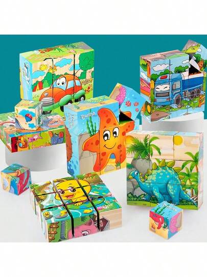 Wooden Block Puzzle Toddler 1-3-5 Years Kid Montessori Learning Games Educational Interactive Toys, Preschoolers Cube Puzzle