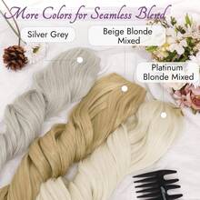 FESHFEN Clip-In Extensions, 50 Cm Wavy Clip-In Hair Extensions Blonde For Women, 5 Pieces, Natural Hair Extensions, Synthetic Hairpiece, Hair Extensions - Platinum Blonde Mixed - View 2