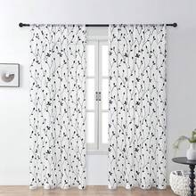 Floral Embroidered Sheer Curtain Simple White Transparent Curtain With Rod Pocket Embroidered Vine Floral Pattern Curtain Semi-Sheer Linen-Like Voile Curtain For Bedroom, Living Room