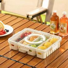 MineSign 2Pack Divided Snackle Box With Lids Stackable Food Serving Tray For FruitandVeggie Plastic Fridge Storage Container For Pantry Freezer Clear Snack Box For Meal Prep Candy Nuts Spice - 1 包,含 4 個隔層 - 查看 1