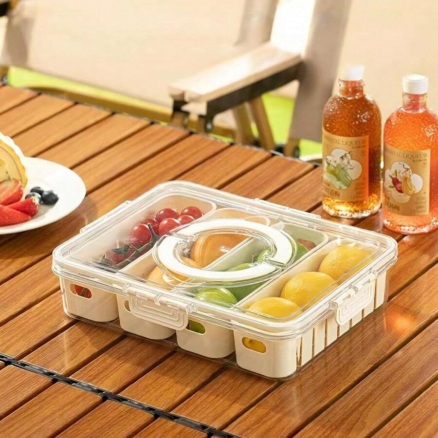 MineSign 2Pack Divided Snackle Box With Lids Stackable Food Serving Tray For FruitandVeggie Plastic Fridge Storage Container For Pantry Freezer Clear Snack Box For Meal Prep Candy Nuts Spice - 1 包,含 4 個隔層 - 查看 1