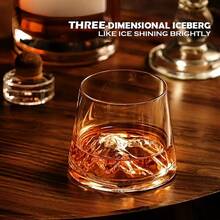 6 件水晶威士忌酒杯，带 3D 山峰底座，复古摇滚酒杯，透明小酒杯，优质酒吧玻璃器皿，适用于波本威士忌、白兰地、苏格兰威士忌、鸡尾酒，完美的家庭酒吧套装，礼品套装，230 毫升/7.85 盎司 - 透明 - 查看 6