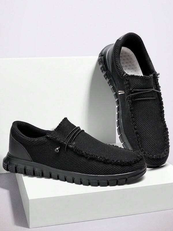 Men's Lightweight Casual Loafers Non-Slip Comfort Walking Shoes Outdoor Fitness Sneakers Flat Shoes Traveling Shoes Black