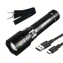 Senter LED Daya Tinggi, Senter Super Terang, Baterai Lithium Isi Ulang 2400mAh Terintegrasi, Senter Isi Ulang, Kabel USB, Termasuk Tali yang Dapat Diatur, Strip Berkedip, Senter Ekstra Besar, Cocok untuk Berkemah, Mendaki, Memancing, Hadiah Luar Biasa untuk Suami, Pacar, Ayah, Natal, Halloween - hitam - View 5