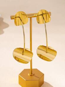 1 对时尚不对称几何金属金吊坠耳环，适合女性日常和派对装扮 - 金黃色 - 查看 6