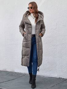 GASMAN Damen einfarbiger langärmeliger Reißverschluss-Kapuzen-Mantel mit Wattierung, Winter - Grau - Übersicht 3