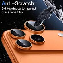 ZYONS Set de 3 películas protectoras de metal con diseño de anillo de estrella naranja para el objetivo de la cámara, ajuste perfecto, película protectora circular para el objetivo trasero de la cámara, compatible con iPhone 17 Pro Max/17 Air/16 Pro Max/16 Pro/16 Plus/16/16E/15/14/13 Mini/12/11 - Naranja - Ver 3