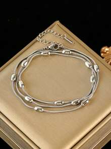 1pc Luxury Stainless Steel Multilayer Long Necklace, Elegant Style Versatile Minimalist Jewelry, Suitable As A Gift - Silver - View 11