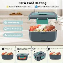 Fiambrera eléctrica de 90 W con recipiente extraíble de acero inoxidable de gran capacidad de 2 L para adultos, fiambrera portátil con calefacción para el trabajo, calentamiento rápido a prueba de fugas. - Verde Oliva - Ver 4