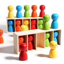 1 Box Wooden Educational Toy, 5-Color Wooden Dolls Sorting Game, Children Color Matching Classification Smiling Dolls, Infant Early Education Intellectual Enlightenment Toy, Perfect Gift For Birthday And Christmas - Multicolor - View 6