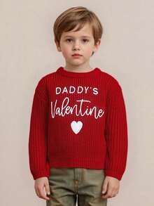 Suéter de San Valentín para bebé, manga larga, cuello redondo, bordado de corazón y letras, top de punto para niño pequeño - Multicolor - Ver 3