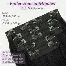 FESHFEN Clip-In Extensions, 50 Cm Wavy Clip-In Hair Extensions Blonde For Women, 5 Pieces, Natural Hair Extensions, Synthetic Hairpiece, Hair Extensions - Natural Black - 查看 5
