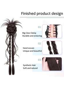 20 英寸长花辫龙须扭曲马尾辫 - 合成爪夹，女士卷发波浪接发，休闲装扮的自然造型，马尾接发，日常假发。 - 彩色 - 查看 5