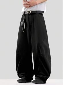 1pc Justice Brother Retro Denim Jeans, Personalized Curved Knife Design, Casual Street Style Wide Leg Loose Fit Washed High-End Pants For Men, Grunge - Black - View 4