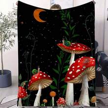 1pc Night Mushroom & Snail Pattern Throw Blankets.Soft Blanket. Cozy Soft.Suitable For Couches. Beds. Travel. Camping. Living Rooms. Offices.280gsm Ideal For Fantasy Lovers And As A Whimsical Gift - trắng - Xem 2