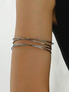 1pc Women's Elegant Hollow Criss-Cross Multi-Layer Adjustable Arm Bracelet, Minimalist Luxury Accessory - Multicolor - View 4