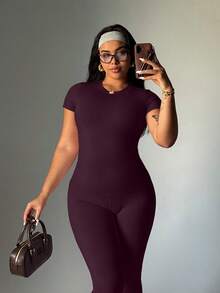 FWH Comfortable All-Day Set, Includes Waist Cincher Belt, Versatile Athleisure Essentials, Cozy Yet Stylish Loungewear Set, High-Waist Yoga Pants Set, Plus Size Activewear, Compression Leggings Set, Crew Neck T-Shirt And High-Waist Yoga Leggings (Plus Size Women), Stretchy Casual 2 Pieces Loungewear