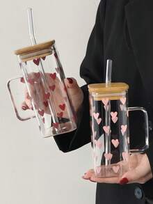 1 套极简主义 Ins 风格优质玻璃杯，耐热带手柄和吸管，适合家庭展示、户外携带、饮料容器、餐厅杯、生日礼物、节日礼物 - 彩色 - 查看 8