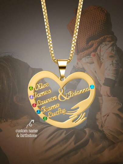 1pc Customized Family Nameplate Necklace With Birthstones, Personalized Members Necklace, Mother's Day Gift Gold, Silver Fall Fashion, Casual, Old Money, Soccer Mom, Unisex, Custom, Unique Ideal Gifts Dad, Son, Grandparents For Anniversaries, For Daily Wear, For Valentine's Day, For Father's Day Valentines, School Supplies, Back To School, School Gift, For Teacher Gifts, For University, For Colleague, For Dorm Rooms, Customized Fashion Word Necklaces, Street Casual Chic