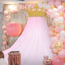 D2pcs Princ Party Pink Tulle Background Curtain Decorations Set Glitter Crown Oversized 5x8 Ft Pink Gauze Backdrop For Princ Birthdays Party Mothers Day Bridal Baby Showers Wedding10 - 如圖 - 查看 6