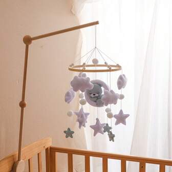 手工制作的婴儿绵羊和星月床铃，婴儿活动床，可爱的动物造型玩具，益智，提高手眼协调能力，预防近视，婴儿房装饰，混合颜色，新生儿摇铃玩具，亲子互动的最佳礼物，生日，圣诞节