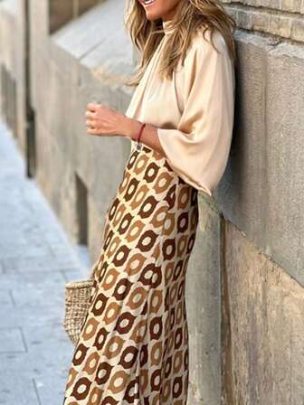 Retro blommönster för kvinnor Elegant pendlingskjol Lämplig för kontorskläder, Dejting Afternoon Tea, Utsökt lång kjol