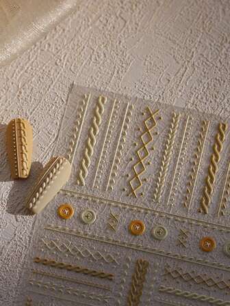 1 张 5D 毛衣指甲贴纸 浮雕效果针织毛衣指甲贴纸 DIY 情人节美甲装饰