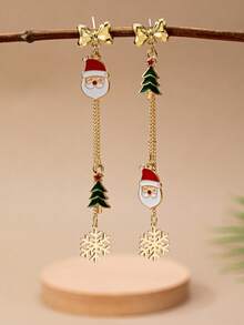 1 Pair Asymmetric Christmas Dangle Earring, Enameled Santa Christmas Tree Snowflake Drop Earrings, 2025 Winter Holiday Festive Jewelry Accessories Gift For Women&Girls