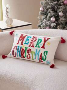 1 件圣诞快乐刺绣抱枕套，适合客厅、卧室、派对、沙发和各种环境，所有季节
