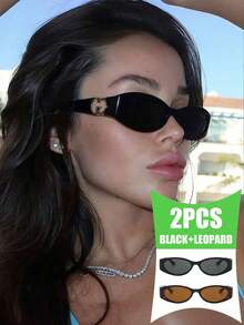 2pcs Fashionable European & American Style Small Frame Glasses, Retro Oval Women Eyeglasses