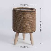 Handcrafted Rattan Weave Planter Basket, Woven Flower Pot Woven Grass Flower Basket , A Round Flower Pot With A Tripod, A Circular Indoor Planter, Balcony Decoration, Suitable For Both Indoor And Outdoor Use - 棕色 - 查看 5