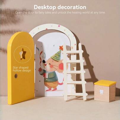 儿童房装饰、女孩卧室配件、婴儿房装饰、木制卡通仙女门、迷你梯子装饰、仙女门挂饰、彩色爱心仙女门、家居装饰、拍照道具、圣诞节、万圣节、生日礼物、万圣节、圣诞节活动及派对用品