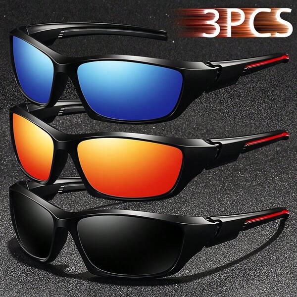 3PCS Fashionable Vintage Cycling Fishing Unisex Square Sport Glasses Men Women Classic Retro Mountaineering Outdoor Sports Glasses Male Female Luxury Brand Designer Glasses Tropical Beach Vacay Summer Pastels Eyeglasses Glittering Material Classy Aesthetic Vacation