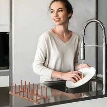 Bamboo Wooden Dish Drying Rack, Vertical Pot Lid Plate Organizer Holder For Cabinet Space Saver, Cutting Board Rack Stand, Pot Lid Holder Kitchen Cabinet Organizer Dish Drying Rack, Baking Pan Drainer, Detachable Book Storage Holder For Office Home Organization And Display, Home Decor, Party & Christmas Storage - 彩色 - 查看 7