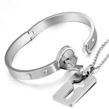 Couple Bracelet Concentric Lock Love Lock Titanium Steel Key Bracelet - Silver - View 8