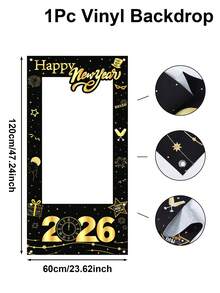 1set New Year Theme Black Gold Vinyl Photo Frame Decoration Frame, For New Year Party Celebration Birthday Holiday Party Photo Props Photo Background Decor, Black Gold 2026 New Year Party Hanging Decoration Banner, New Year Party Favor,Happy New Year Party Decoration,New Years Decorations Supplies,2026 New Year Booth Props,Party Supplies Gift Props - Black Gold - View 5