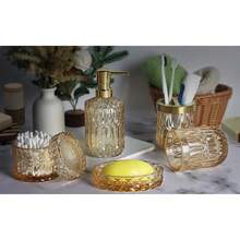 Gold Bathroom Accessories Set, 5 Pcs Glass Bathroom Accessories With Lotion Soap Dispenser, Soap Dish, Toothbrush Holder, Tumbler, Cotton Swab Jars, Perfect For Bathroom Theme Gift Bathroom Organizer Storage Back To School - 金色 - 查看 5